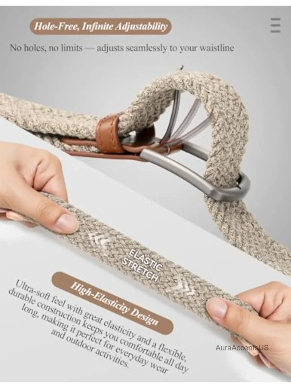 Men's Elastic Stretch Braided Belt Golf Casual Belts No Hole